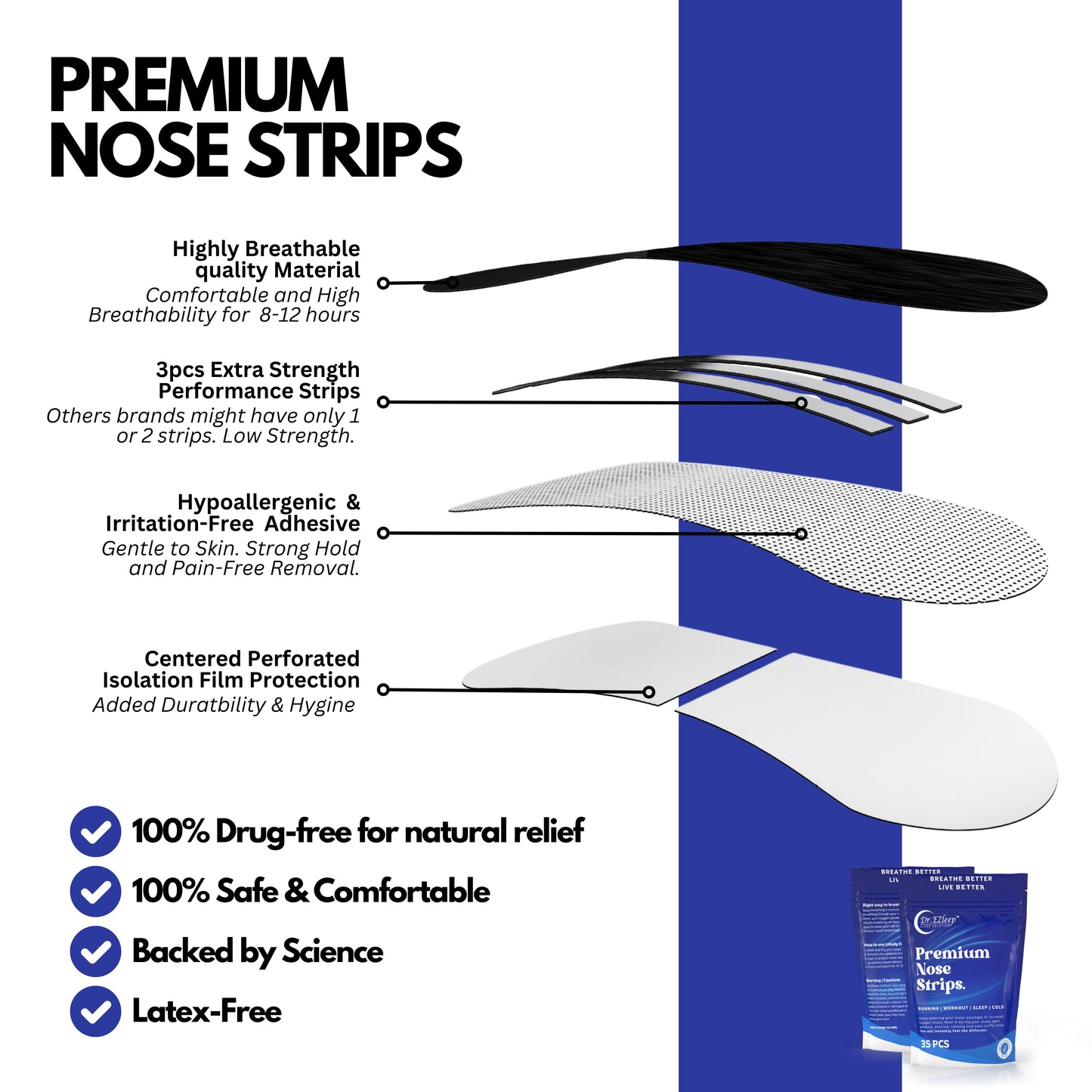 DrEZleep™ Hypoallergenic Nasal Strips for Snoring Solution (35PCS)